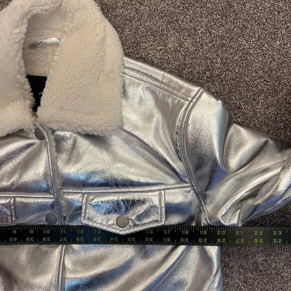 7 For All Mankind Women's Coat Size XS Metallic Silver Jacket Faux Fur NWT - Picture 14 of 16